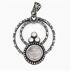 Gemstone Pendant, Antique Silver Plated, approx 35mm