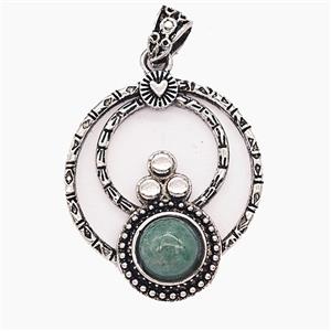 Gemstone Pendant, Antique Silver Plated, approx 35mm