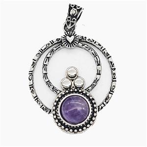Gemstone Pendant, Antique Silver Plated, approx 35mm