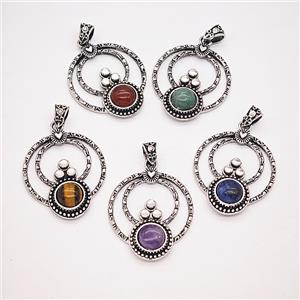 Gemstone Pendant, Antique Silver Plated, approx 35mm