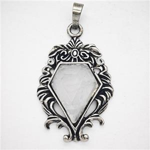 Gemstone Pendant, Antique Silver Plated, approx 25-36mm
