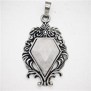 Gemstone Pendant, Antique Silver Plated, approx 25-36mm
