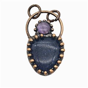 Gemstone Pendant, Red Copper Plated, approx 24-40mm