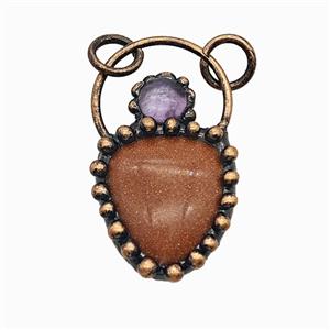 Gemstone Pendant, Red Copper Plated, approx 24-40mm