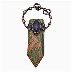Gemstone Pendant, Red Copper Plated, approx 18-73mm