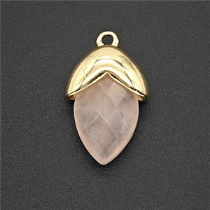 Pink Rose Quartz Oval Pendant Copper Gold Plated, approx 12-17mm