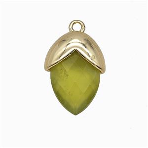 Olive Dye Jade Oval Pendant Copper Gold Plated, approx 12-17mm