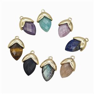Mix Gemstone Oval Pendant Copper Gold Plated, approx 12-17mm