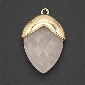 Lt.pink Rose Quartz Oval Pendant Copper Gold Plated, approx 18-24mm