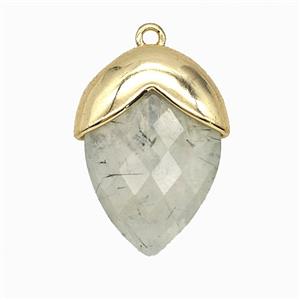 Green Prehnite Oval Pendant Copper Gold Plated, approx 18-24mm