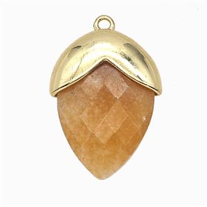 Yellow Aventurine Oval Pendant Copper Gold Plated, approx 18-24mm