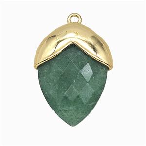 Green Strawberry Quartz Oval Pendant Copper Gold Plated, approx 18-24mm