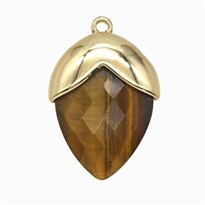 Tiger Eye Stone Oval Pendant Copper Gold Plated, approx 18-24mm