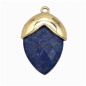 Blue Lapis Lazuli Oval Pendant Copper Gold Plated, approx 18-24mm