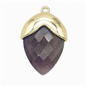 Purple Amethyst Oval Pendant Copper Gold Plated, approx 18-24mm