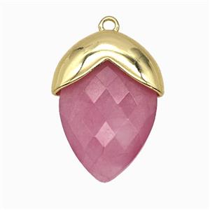 Pink Dye Jade Oval Pendant Copper Gold Plated, approx 18-24mm