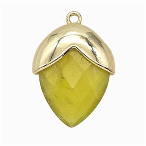 Olive Dye Jade Oval Pendant Copper Gold Plated, approx 18-24mm
