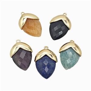 Mix Gemstone Oval Pendant Copper Gold Plated, approx 18-24mm