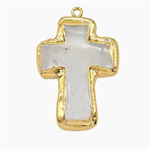 Natural Clear Quartz Cross Pendant Gold Plated, approx 26-35mm