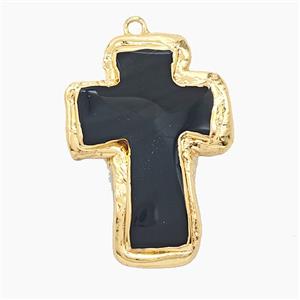 Black Obsidian Cross Pendant Gold Plated, approx 26-35mm