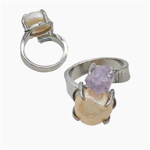 Copper Rings With Pearl Amethyst Platinum Plated, approx 8mm, 12mm, 18mm dia