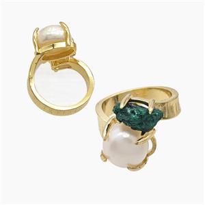 Copper Rings With Pearl Malachite Gold Plated, approx 8mm, 12mm, 18mm dia