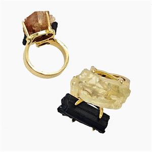 Copper Rings With Black Tourmaline Lemon Quartz Gold Plated, approx 8-15mm, 18mm dia