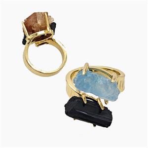 Copper Rings With Black Tourmaline Aquamarine Gold Plated, approx 8-15mm, 18mm dia