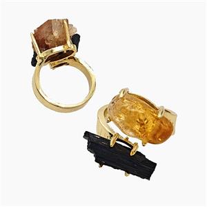Copper Rings With Black Tourmaline Citrine Gold Plated, approx 8-15mm, 18mm dia