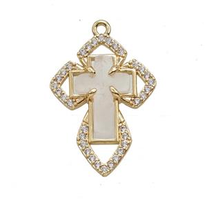 Copper Cross Pendant Pave Zirconia Clear Quartz Gold Plated, approx 18-25mm