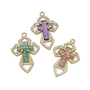 Copper Cross Pendant Pave Zirconia Gemstone Gold Plated Mixed, approx 18-25mm