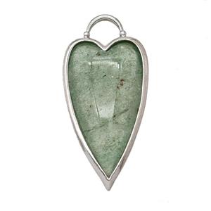Natural Green Strawberry Quartz Heart Pendant Platinum Plated, approx 18-35mm