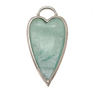 Natural Green Fluorite Heart Pendant Platinum Plated, approx 18-35mm