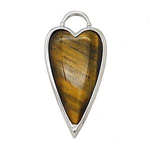 Natural Tiger Eye Stone Heart Pendant Platinum Plated, approx 18-35mm