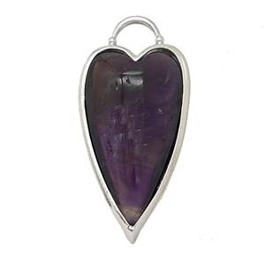 Natural Purple Amethyst Heart Pendant Platinum Plated, approx 18-35mm