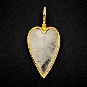 Natural Clear Quartz Heart Pendant Gold Plated, approx 15-30mm