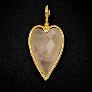 Natural Pink Rose Quartz Heart Pendant Gold Plated, approx 15-30mm