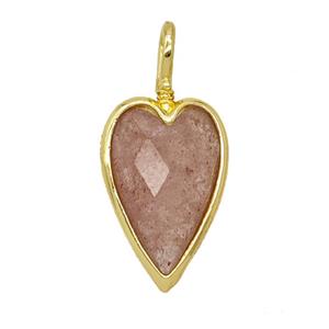 Natural Pink Strawberry Quartz Heart Pendant Gold Plated, approx 15-30mm