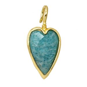 Natural Green Amazonite Heart Pendant Faceted Gold Plated, approx 15-30mm