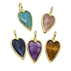 Natural Gemstone Heart Pendant Faceted Gold Plated Mixed, approx 15-30mm