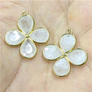 Natural Clear Quartz Clover Pendant Gold Plated, approx 25mm