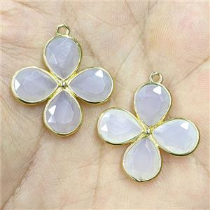 Lt.blue White Rose Quartz Clover Pendant Gold Plated, approx 25mm