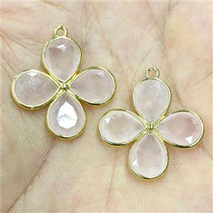 Rose Quartz Clover Pendant Gold Plated, approx 25mm