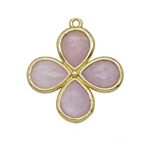 Natural Kunzite Clover Pendant Gold Plated, approx 25mm