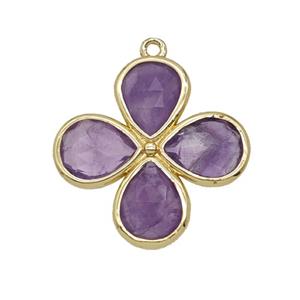 Natural Purple Amethyst Clover Pendant Gold Plated, approx 25mm