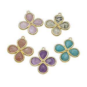 Gemstone Clover Pendant Gold Plated Mixed, approx 25mm