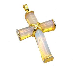 Natural Opalite Cross Pendant Alloy Gold Plated, approx 30-45mm
