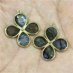 Labradorite Clover Pendant Gold Plated, approx 25mm
