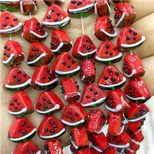 Lampwork Glass Watermelon Slice Beads Red, approx 12-14mm