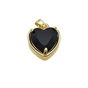 Copper Heart Pendant Pave Black Crystal Glass Gold Plated, approx 15mm